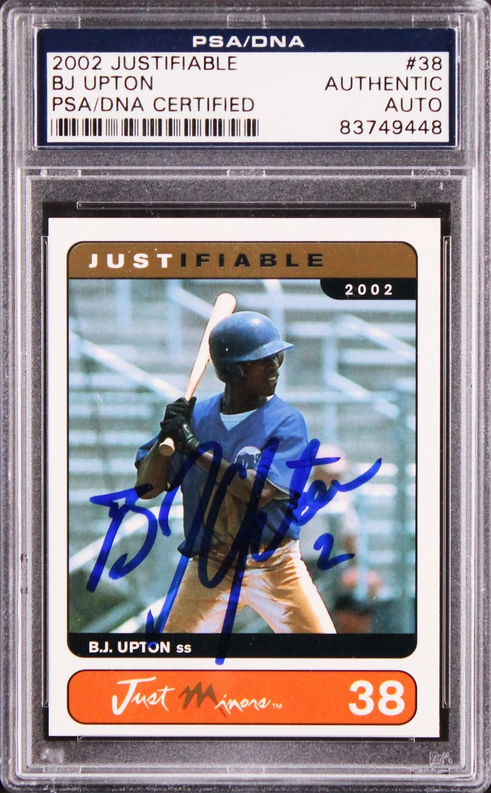 Melvin (BJ) Upton Authentic Signed 2002 Justifiable #38 Rookie Card PSA/DNA Slab