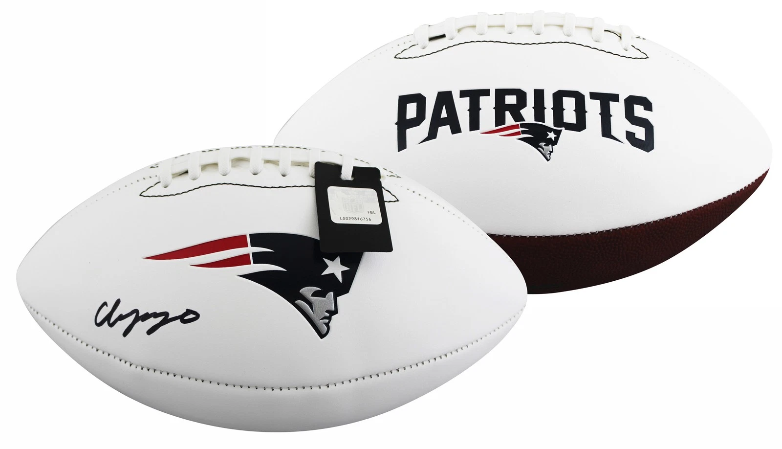 Patriots Christian Gonzalez Signed Franklin White Panel Logo Football BAS Wit 2