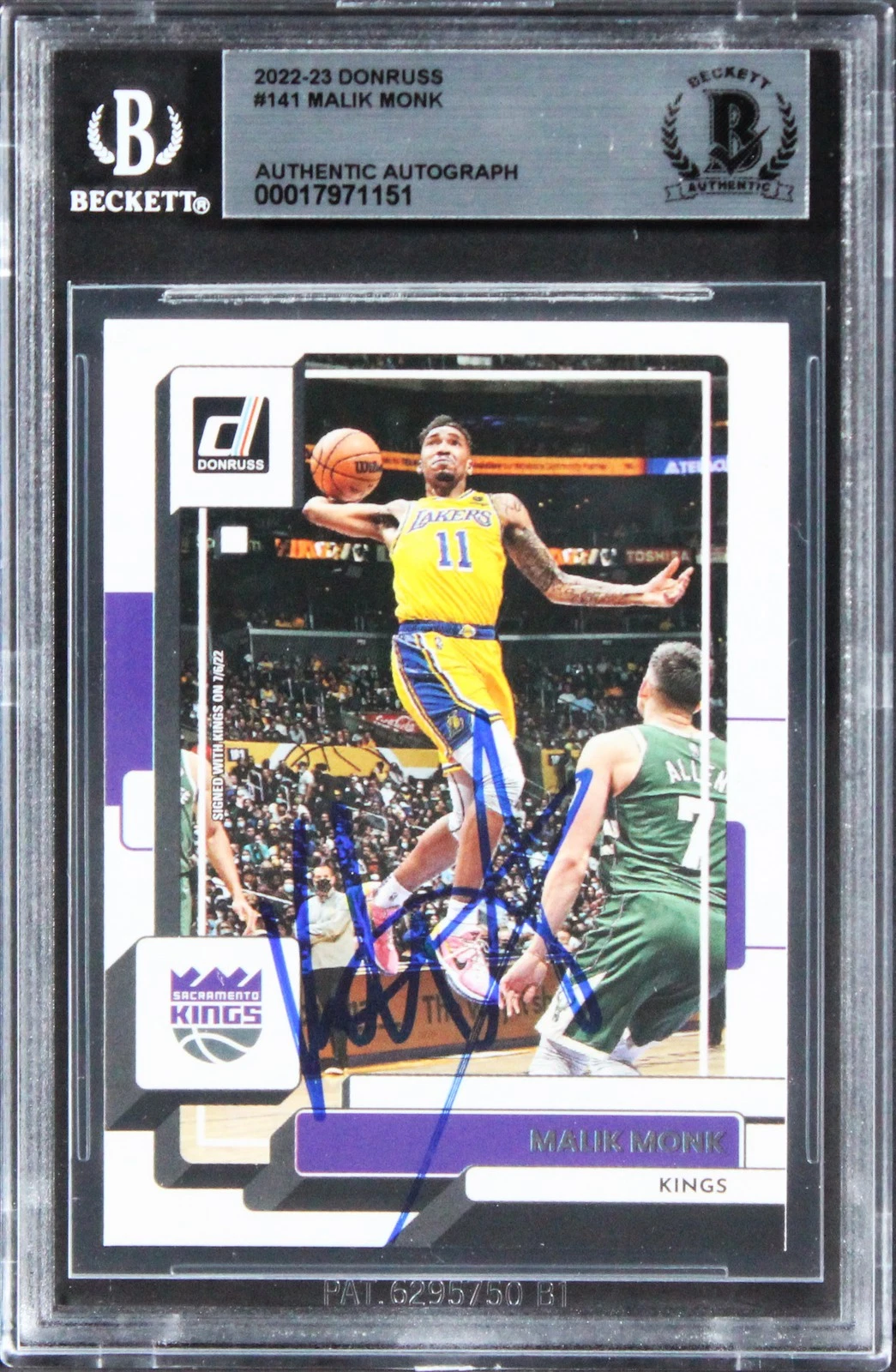 Kings Malik Monk Authentic Signed 2022 Donruss #141 Card BAS Slabbed