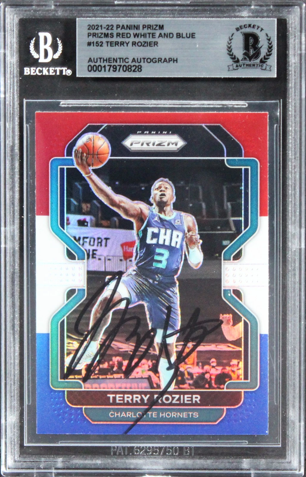 Hornets Terry Rozier Signed 2021 Panini Prizm Prizms RWB #152 Card BAS Slabbed