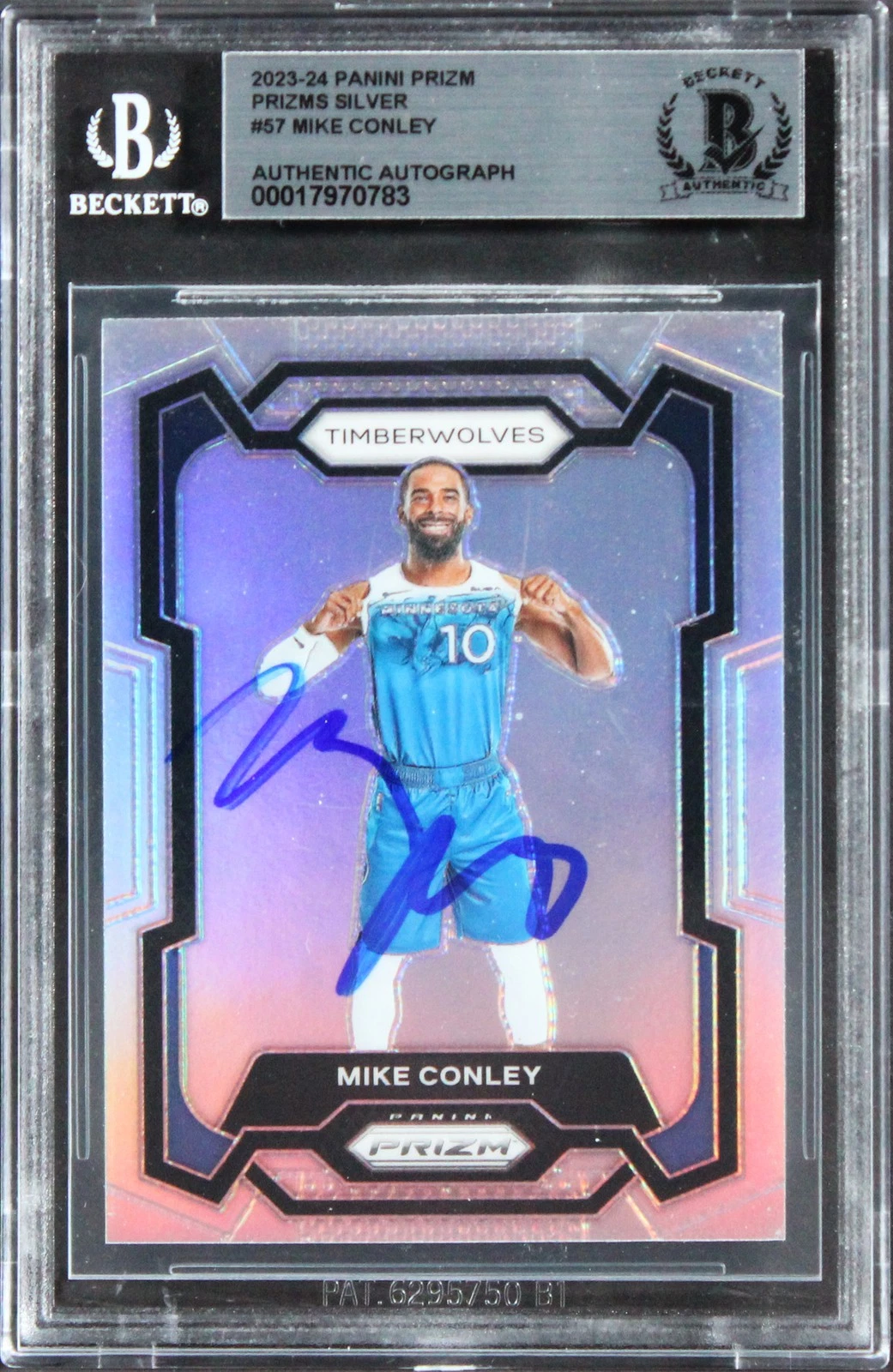 TIMBERWOLVES MIKE CONLEY SIGNED 2023 PANINI PRIZM SILVER #57 CARD BAS SLABBED COLLECTIBLE MEMORABILIA