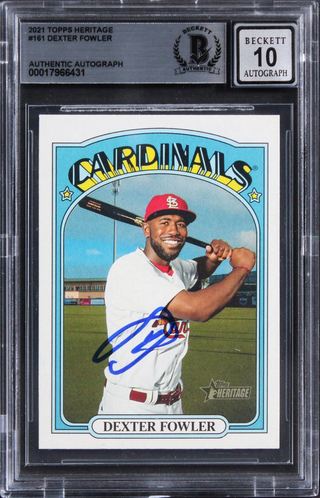 Cardinals Dexter Fowler Signed 2021 Topps Heritage #161 Card Auto 10! BAS Slab 2