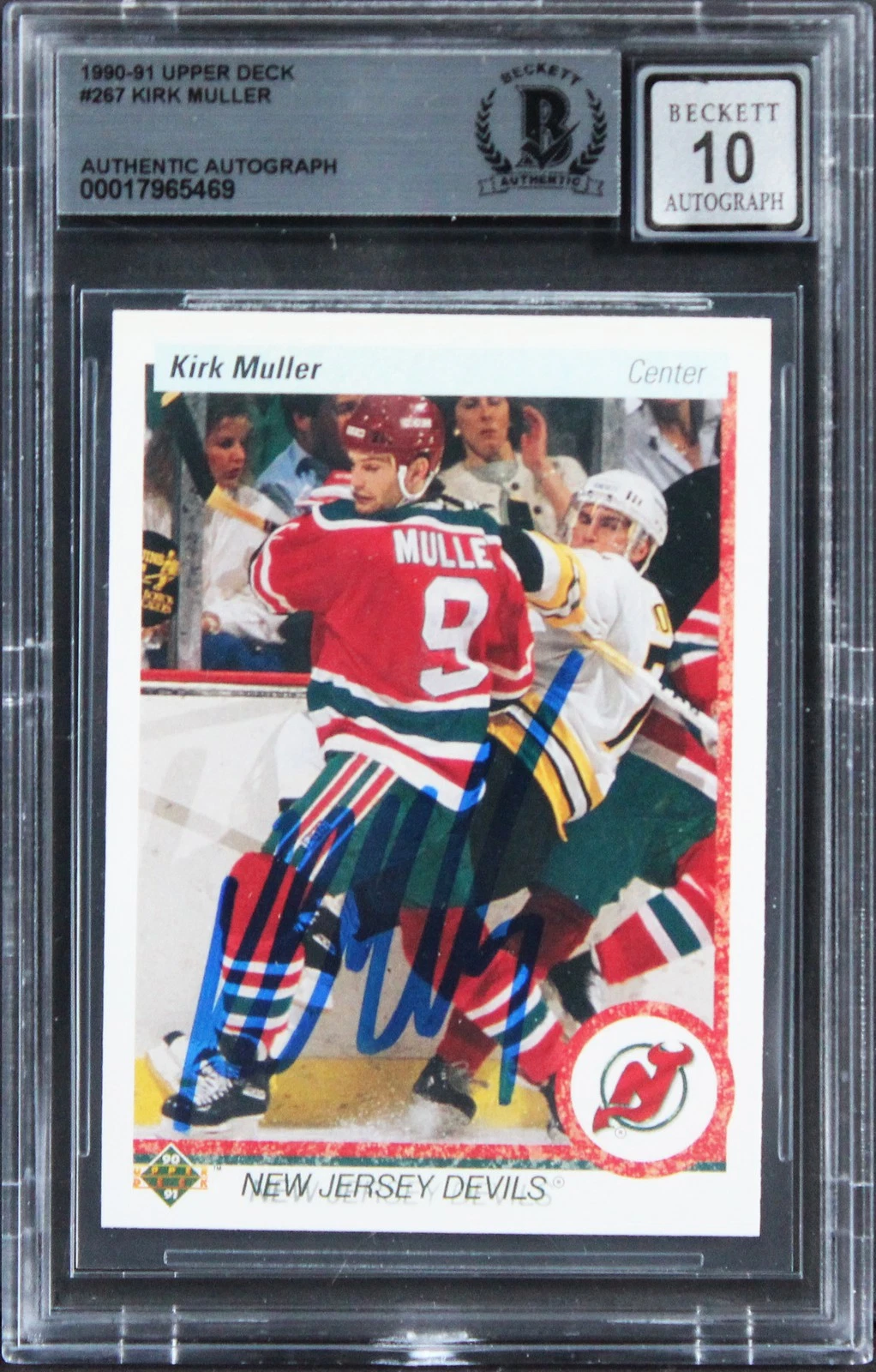 Devils Kirk Muller Signed 1990 Upper Deck #287 Card Auto Graded 10! BAS Slabbed