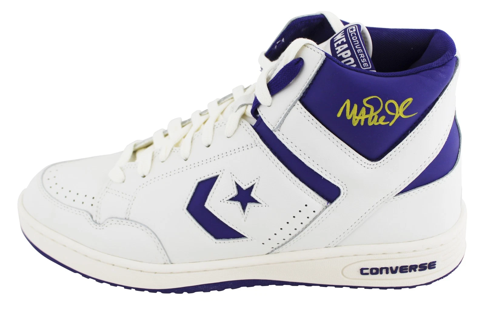 Lakers Magic Johnson Signed Left Purple & White Converse Weapon Shoe BAS Wit 3