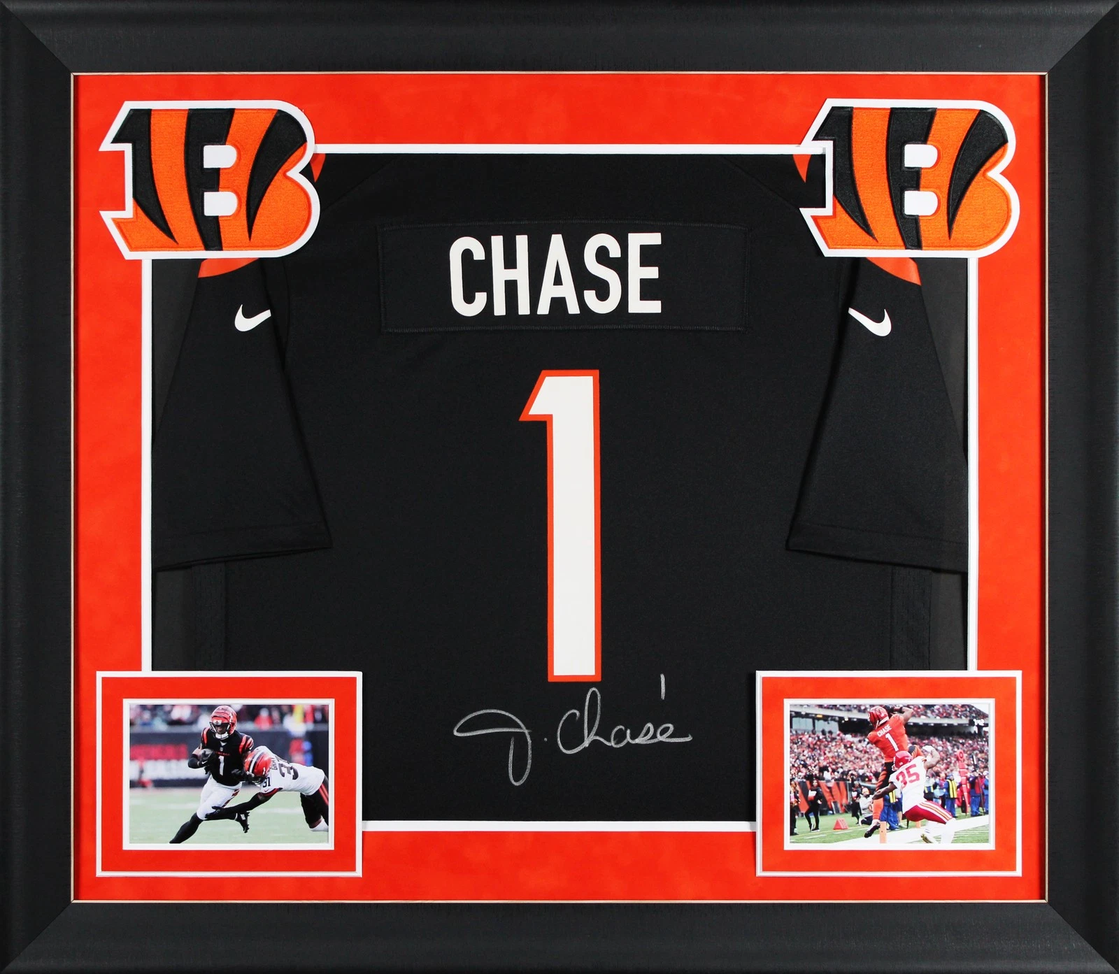Bengals Ja'Marr Chase Authentic Signed Black Nike Game Framed Jersey BAS Witness