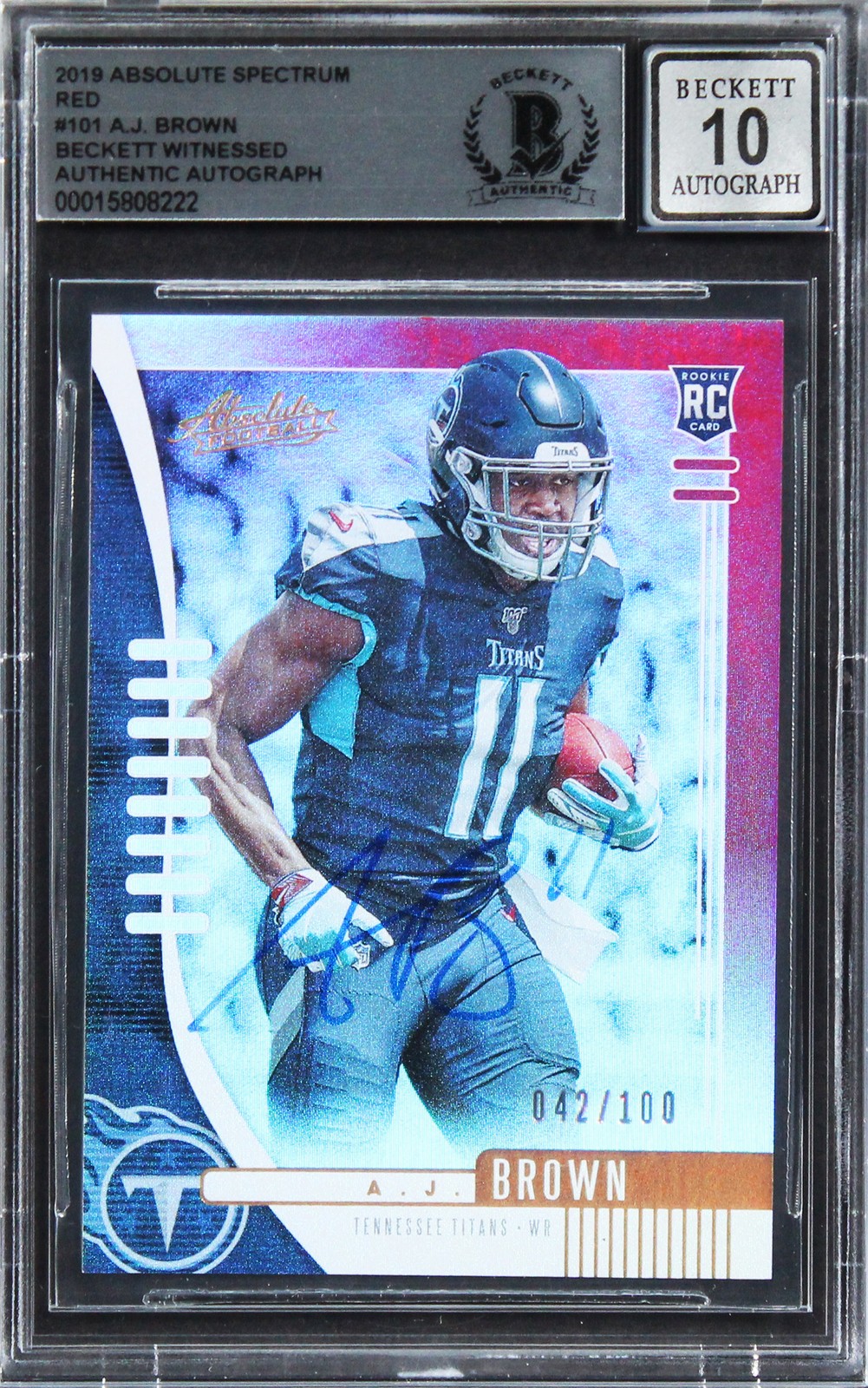 A.J. BROWN SIGNED 2019 ABSOLUTE SPECTRUM #101 RC #42/100 CARD AUTO 10! BAS SLAB COLLECTIBLE MEMORABILIA