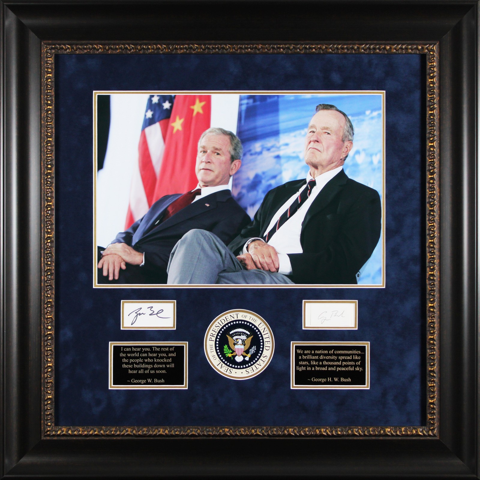 George H.W. Bush & George W. Bush Authentic Signed Framed Display BAS #AB76962
