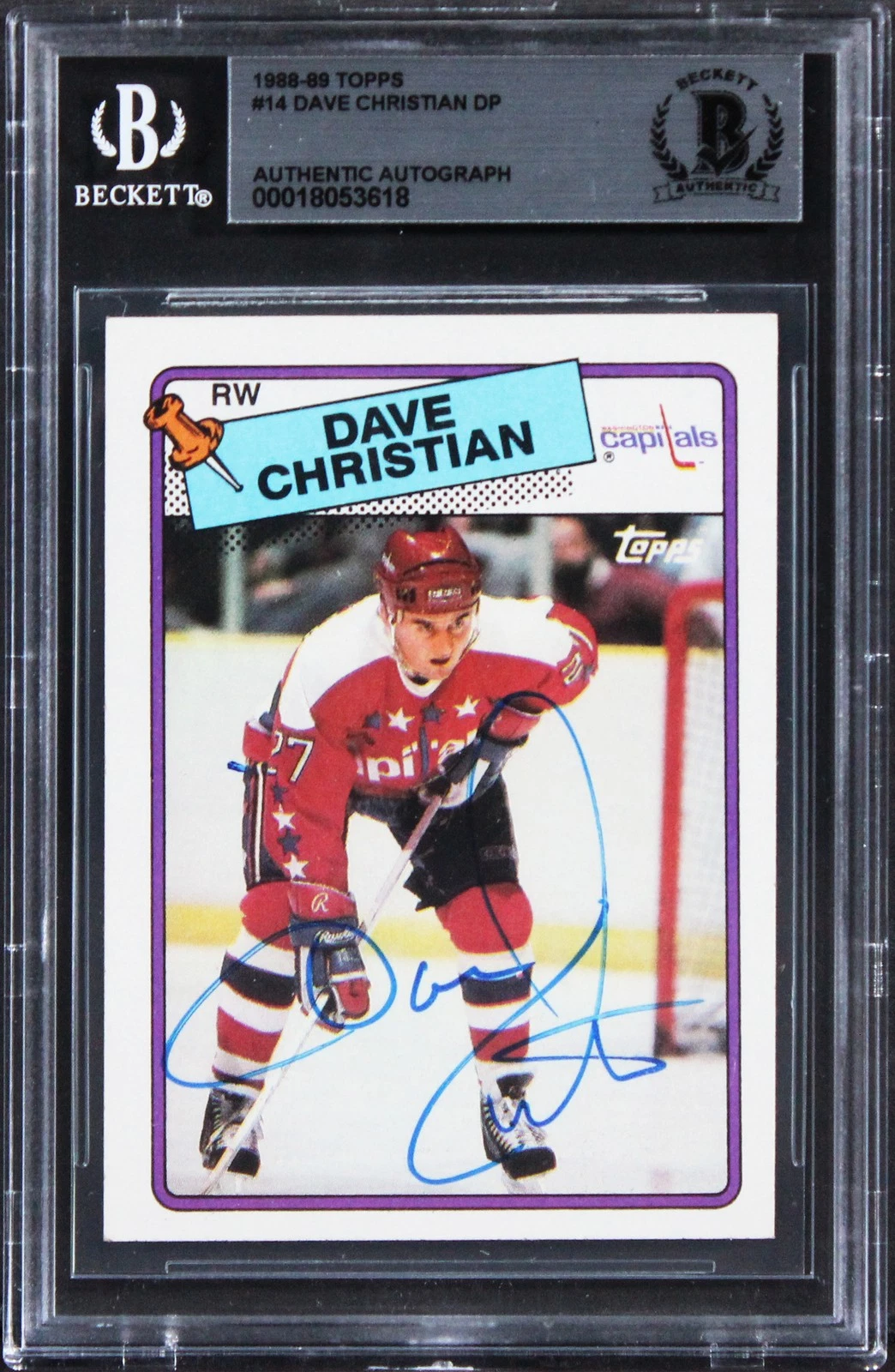 Capitals Dave Christian Authentic Signed 1988 Topps #14 Card BAS Slabbed