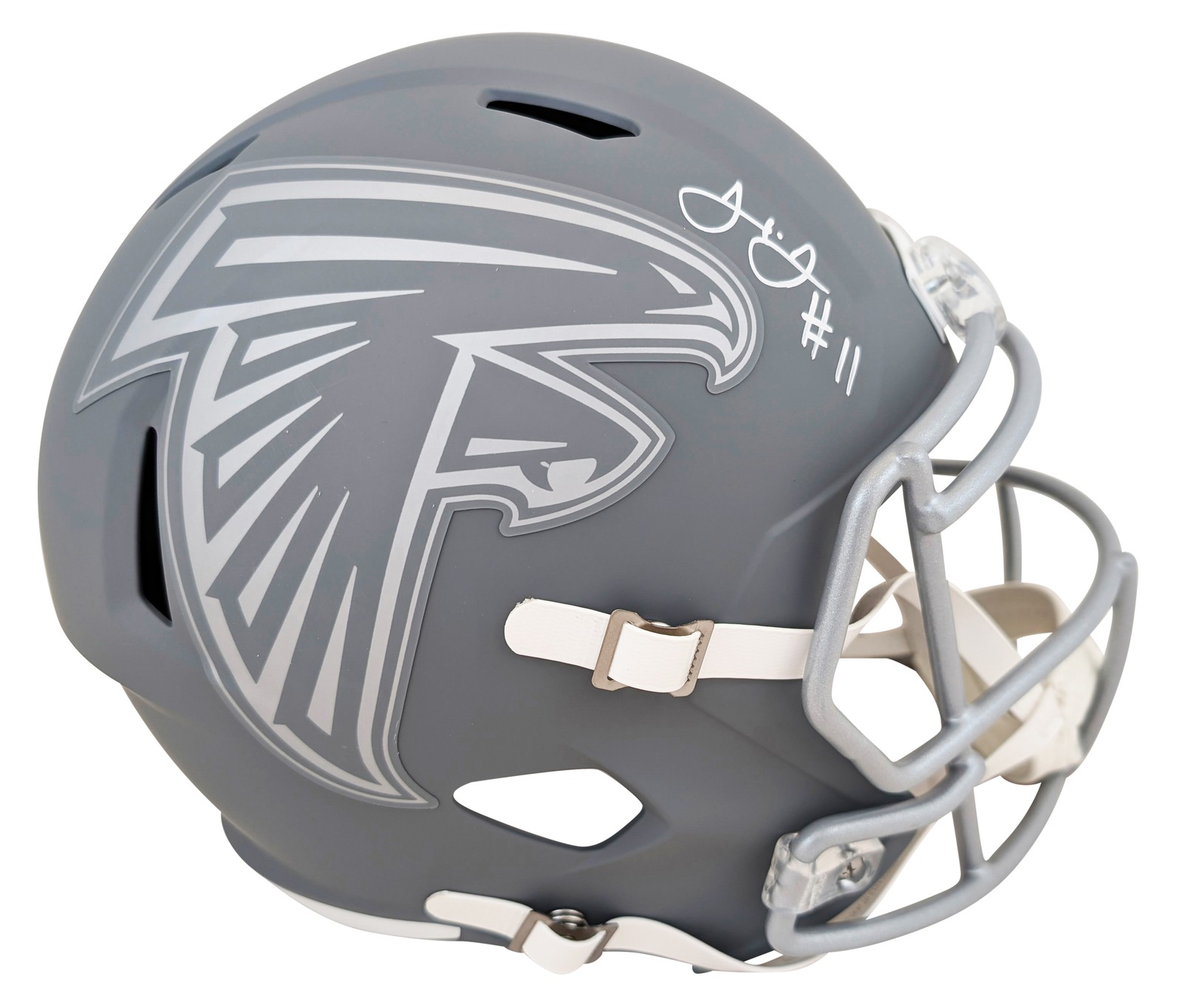 Falcons Julio Jones Signed Slate Full Size Speed Rep Helmet BAS Witnessed