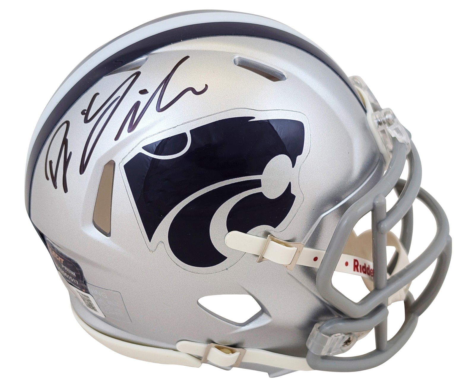 Kansas State D.J. Giddens Authentic Signed Speed Mini Helmet BAS Witnessed