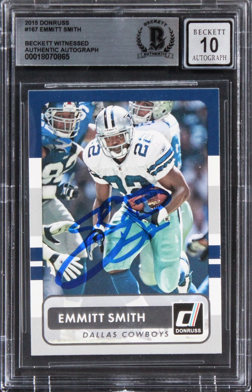 Cowboys Emmitt Smith Signed 2015 Donruss #167 Card Auto Graded 10! BAS Slabbed
