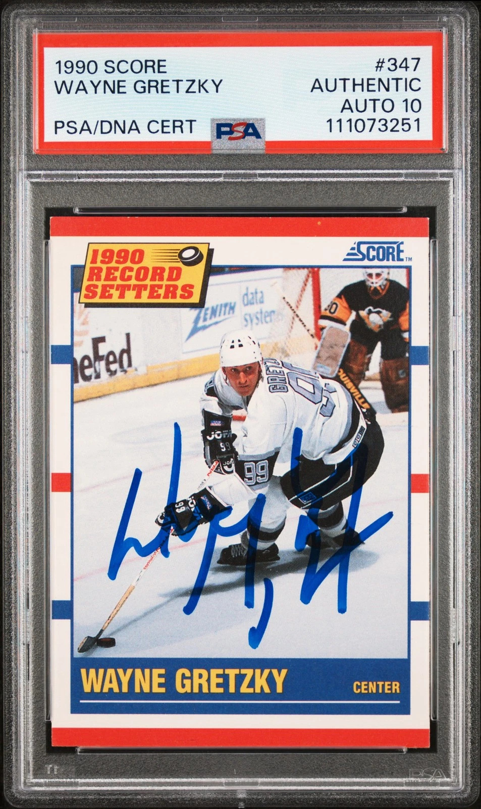 Oilers Wayne Gretzky Signed 1990 Score #347 Card Auto Graded 10! PSA/DNA Slabbed
