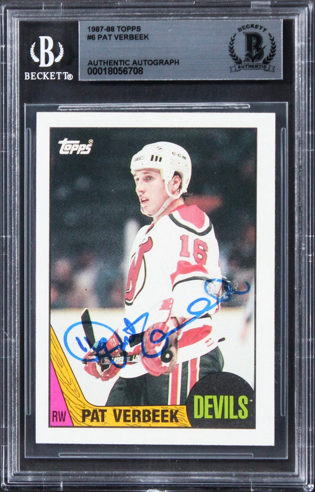 Devils Pat Verbeek Authentic Signed 1987 Topps #6 Card Autographed BAS Slabbed