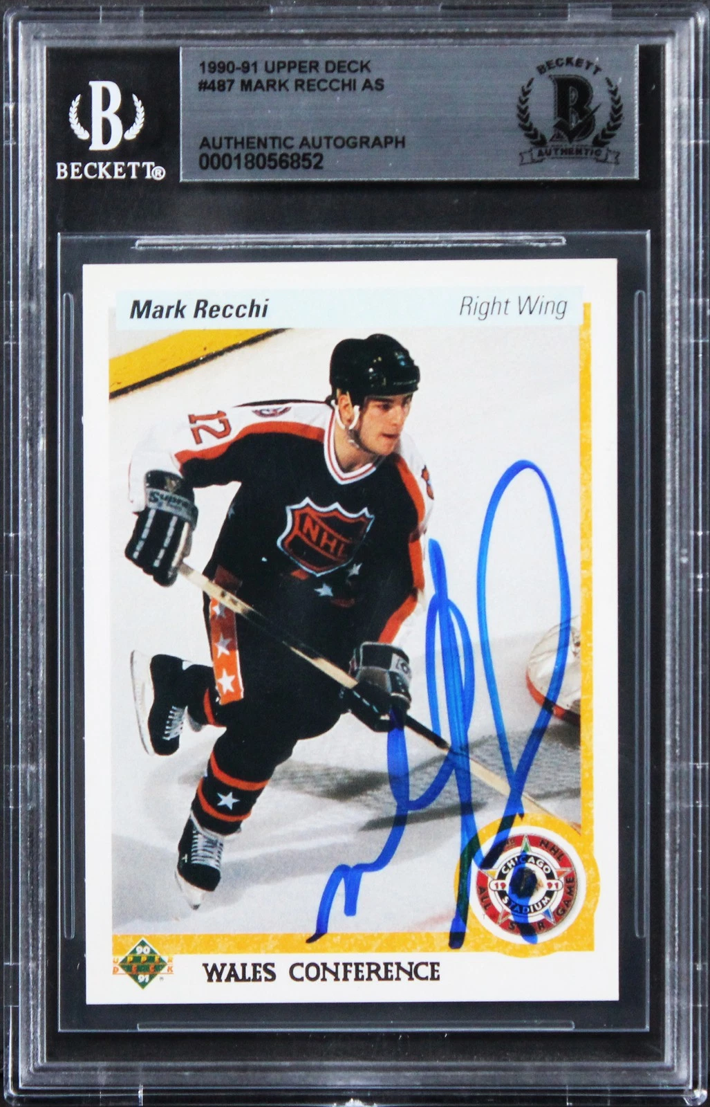 Penguins Mark Recchi Authentic Signed 1990 Upper Deck #487 Card BAS Slabbed