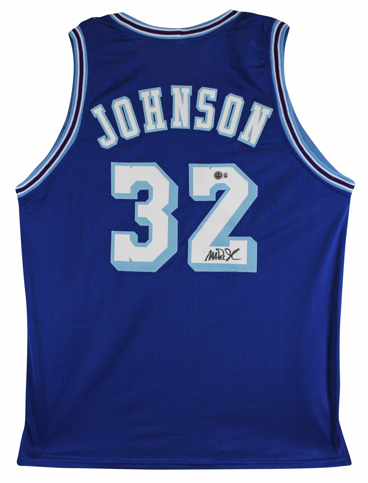 Magic Johnson Authentic Signed Blue Throwback Pro Style Jersey BAS Witnessed 2