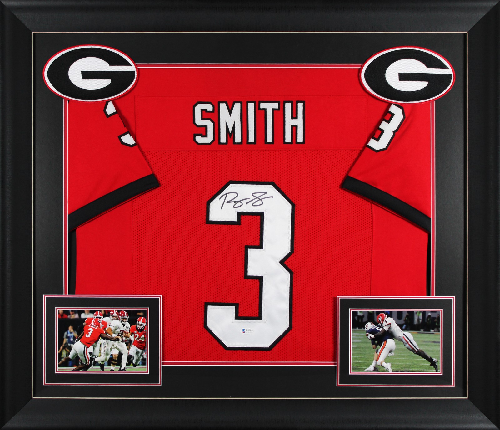 Georgia Roquan Smith Authentic Signed Red Pro Style Framed Jersey BAS Witnessed