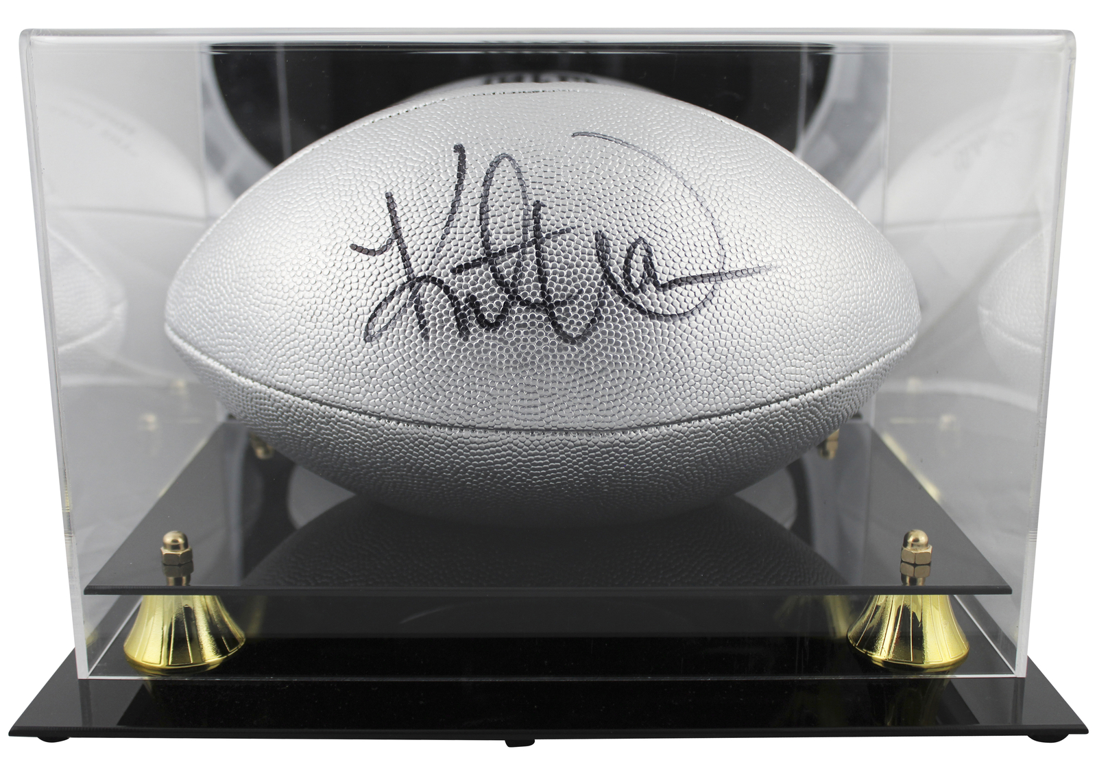 Kurt Warner Signed Wilson Replica Duke Metallic Silver Football W/ Case BAS Wit