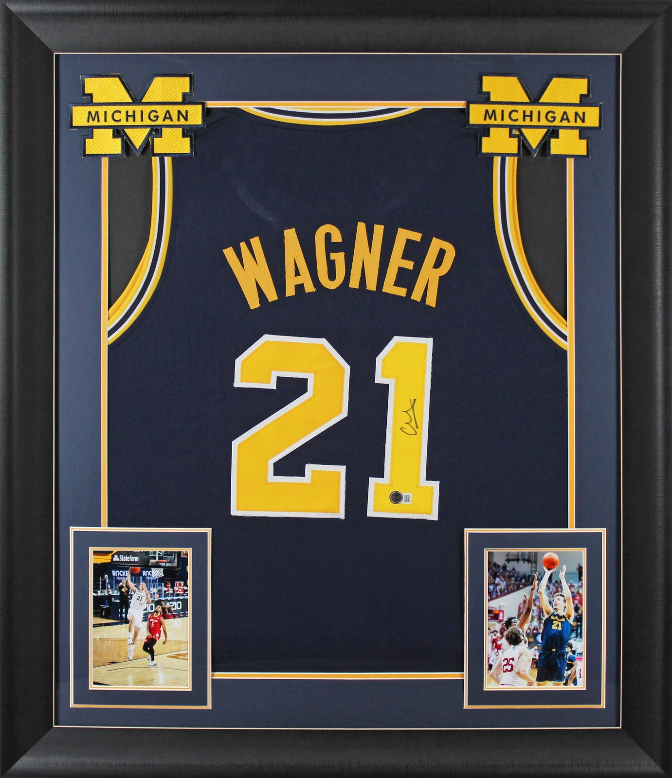 Michigan Franz Wagner Authentic Signed Navy Blue Pro Style Framed Jersey BAS Wit