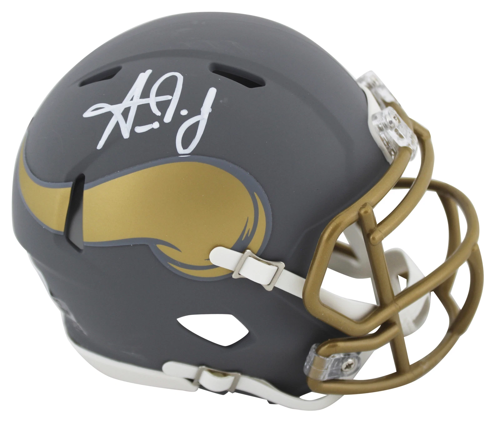 Vikings Aaron Jones Authentic Signed Slate Speed Mini Helmet BAS Witnessed