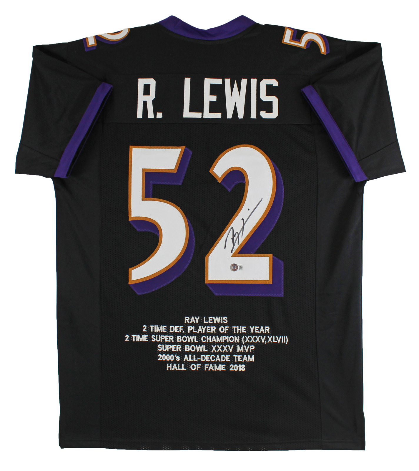 Ray Lewis Authentic Signed Black Pro Style Stat Jersey BAS Witnessed