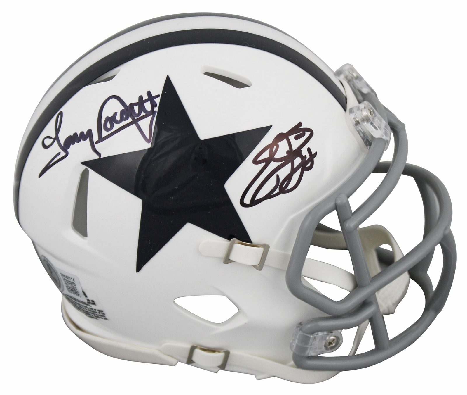Cowboys Emmitt Smith & Tony Dorsett Signed 1960-63 TB Speed Mini Helmet BAS Wit