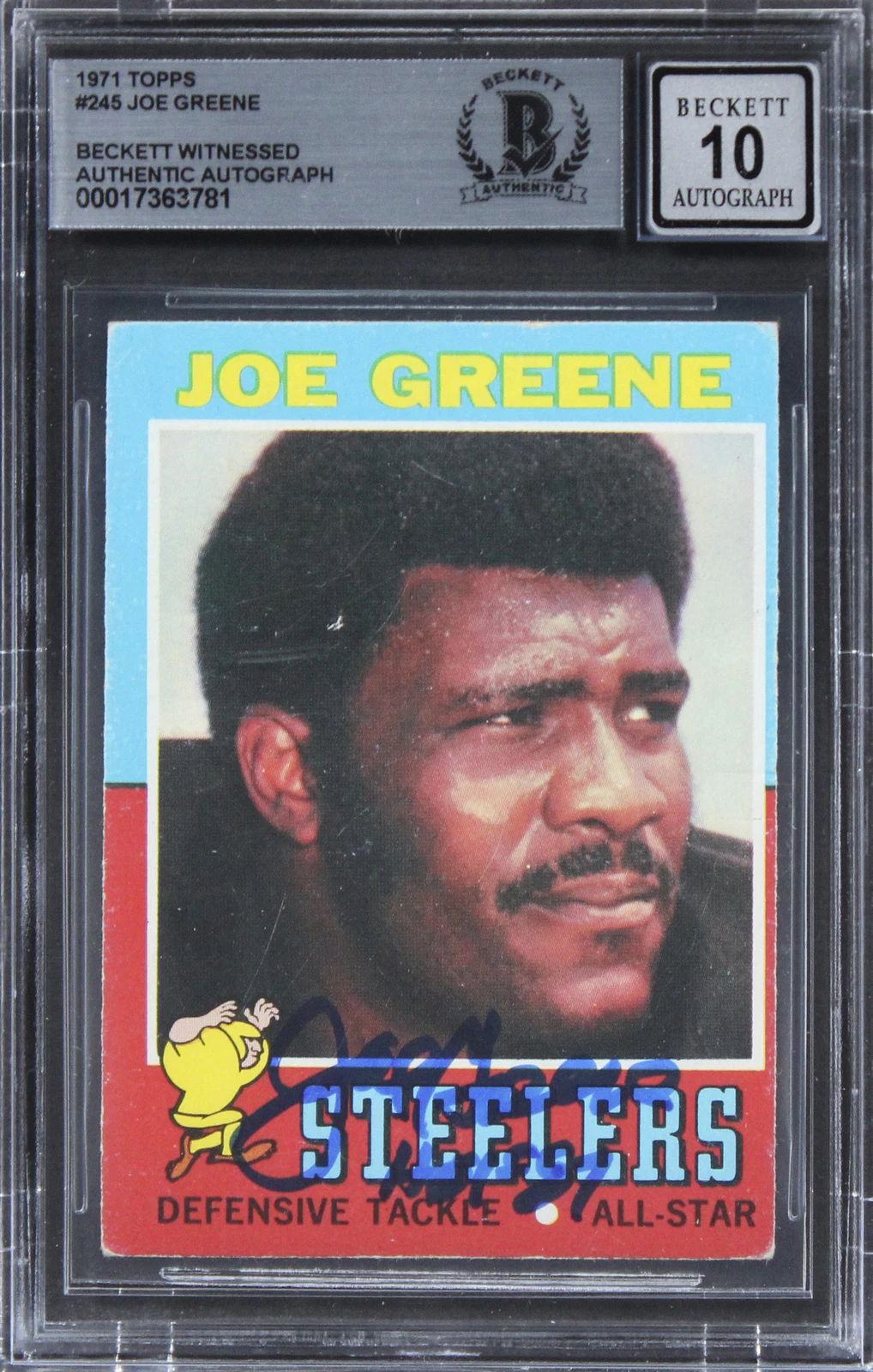 STEELERS JOE GREENE AUTHENTIC SIGNED 1971 TOPPS #245 CARD AUTO 10 BAS SLAB 8 COLLECTIBLE MEMORABILIA