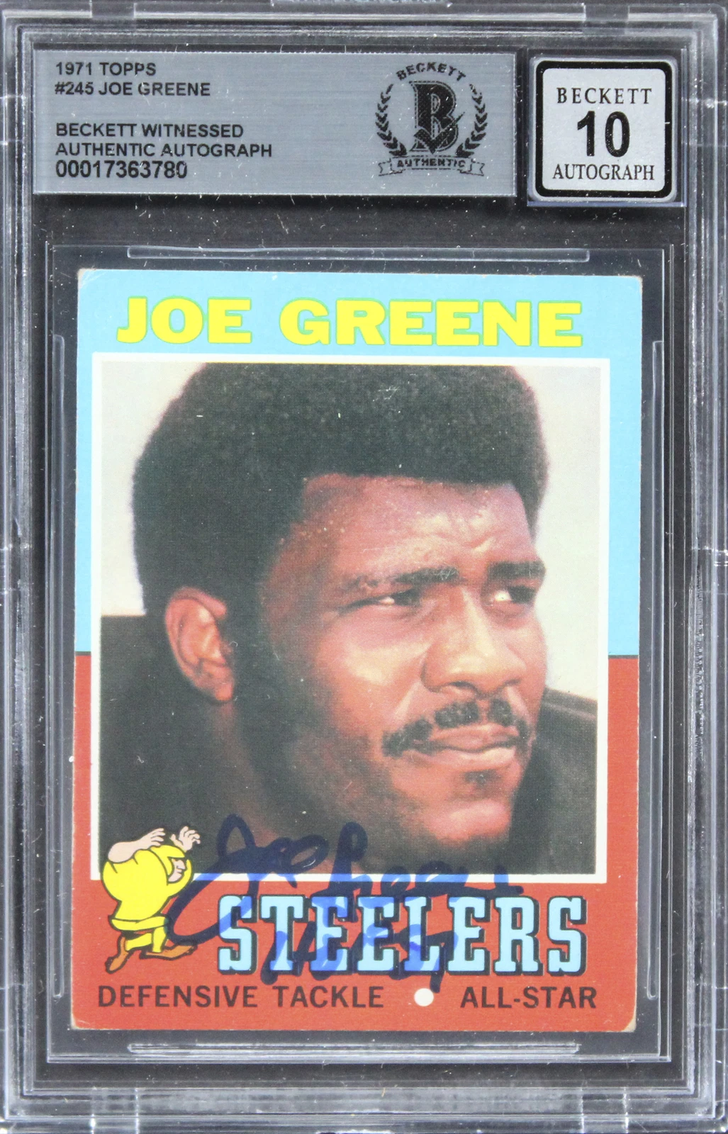 STEELERS JOE GREENE AUTHENTIC SIGNED 1971 TOPPS #245 CARD AUTO 10 BAS SLAB 15 COLLECTIBLE MEMORABILIA