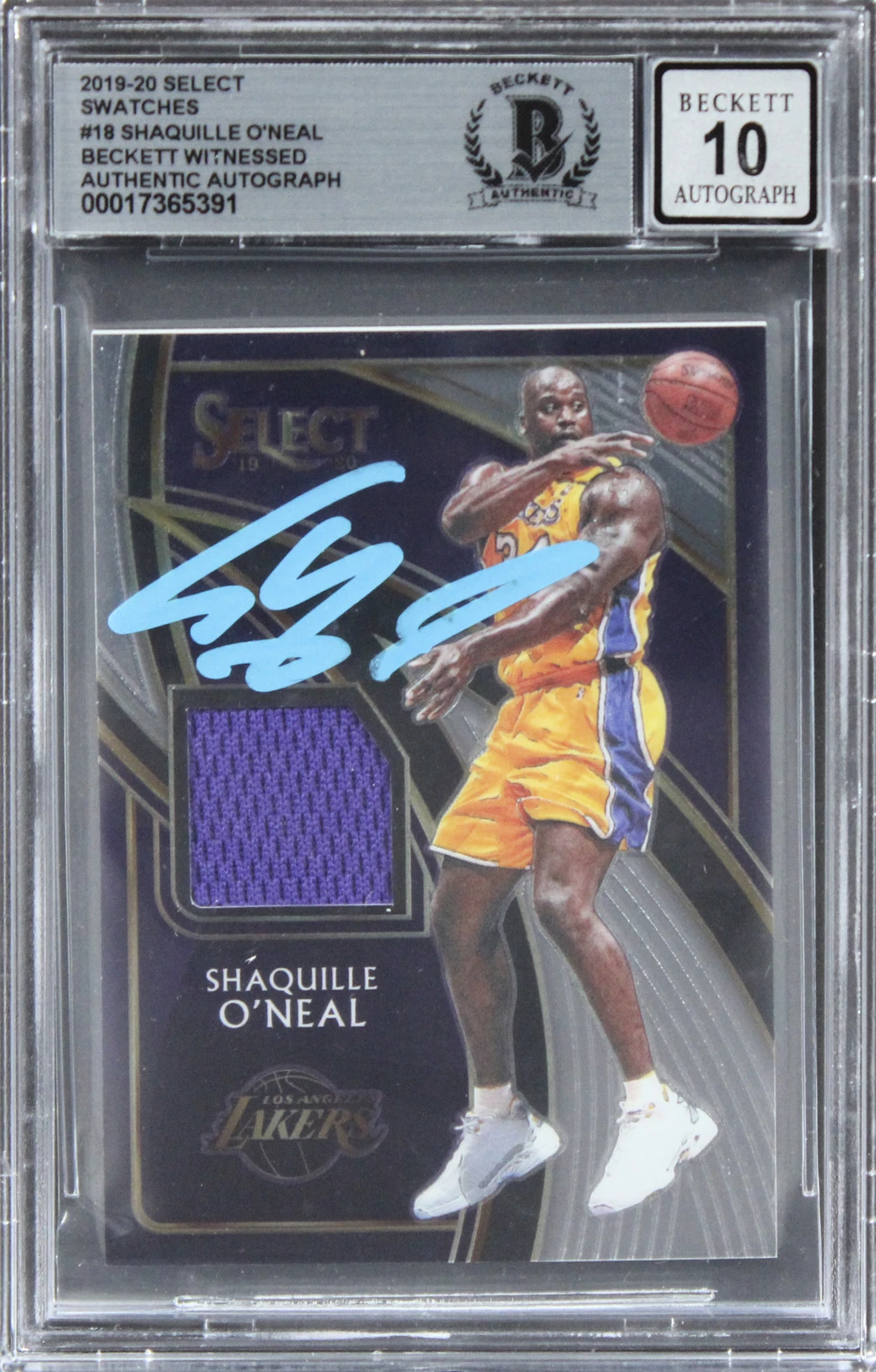 Lakers Shaquille O'Neal Signed 2019 Select Swatches #18 Card Auto 10! BAS Slab