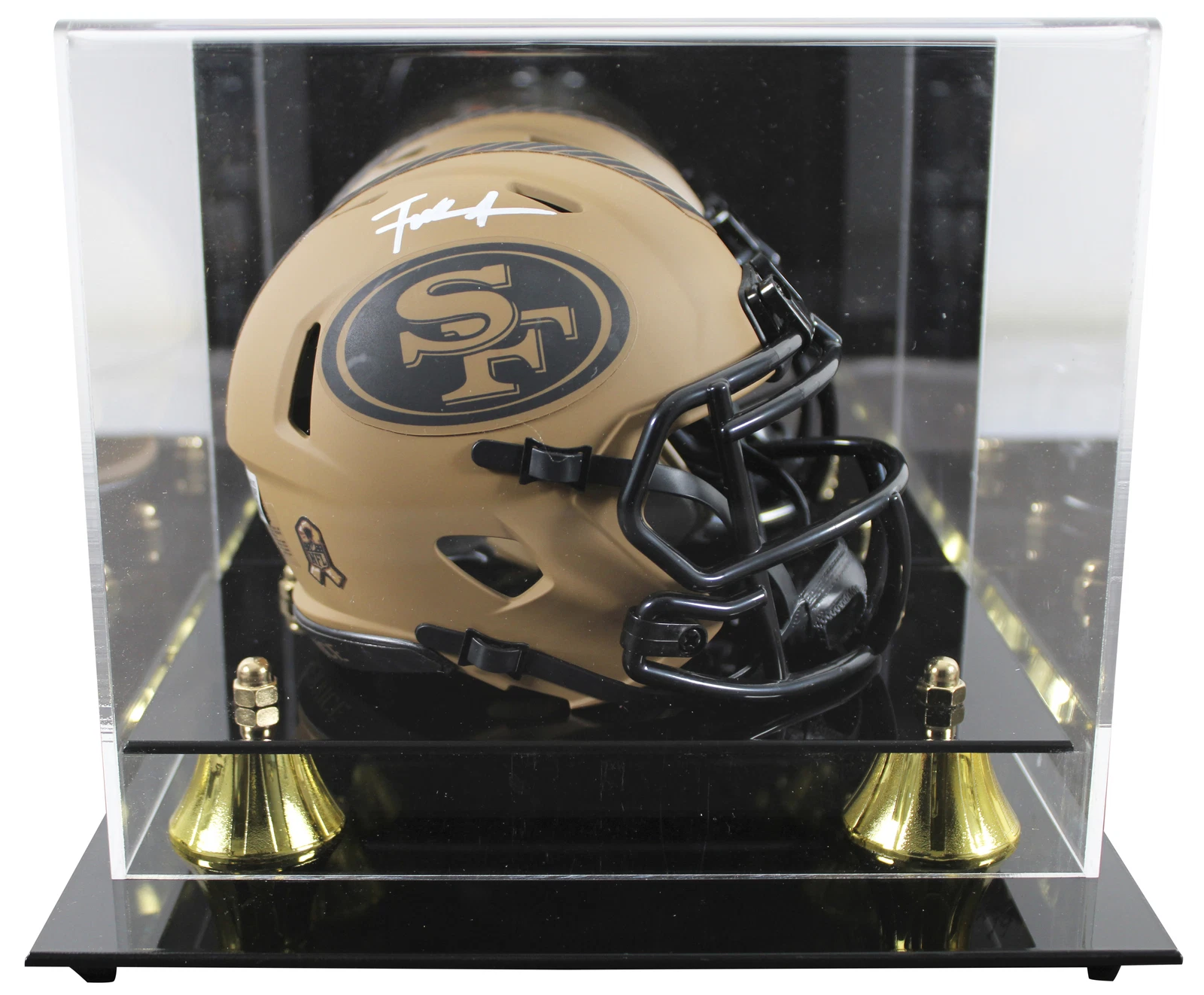 49ERS FRANK GORE SIGNED SALUTE TO SERVICE II SPEED MINI HELMET W/ CASE BAS WIT COLLECTIBLE MEMORABILIA