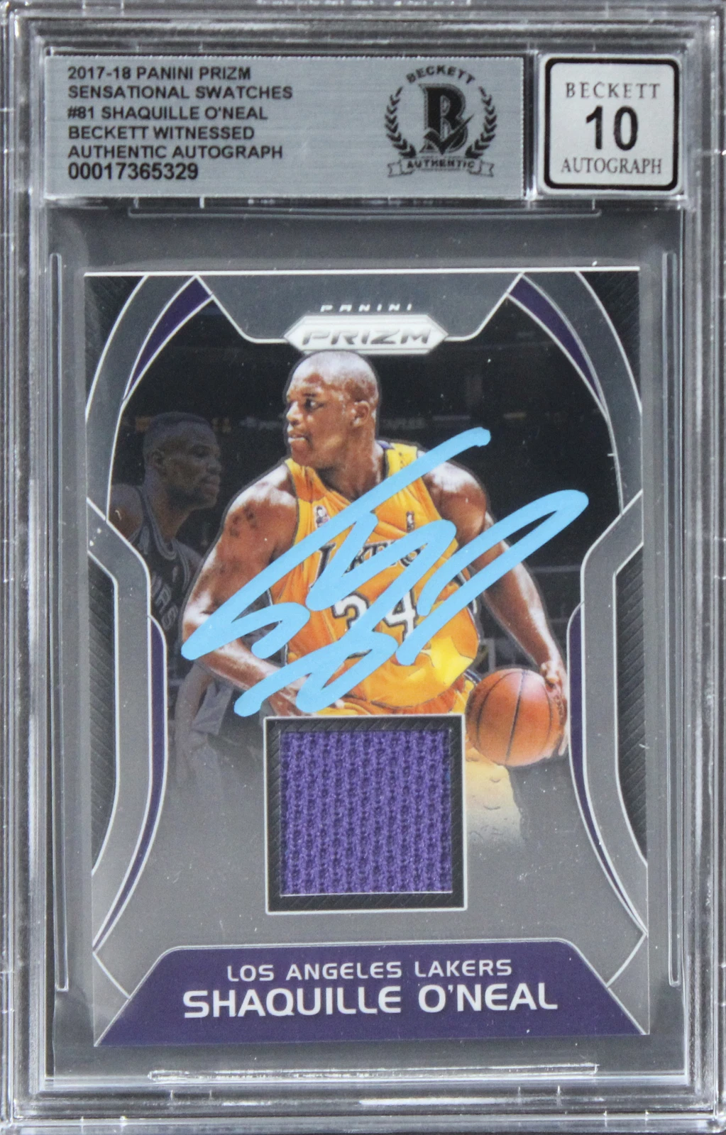 Lakers Shaquille O'Neal Signed 2017 Panini Prizm SS #81 Card Auto 10! BAS Slab 3