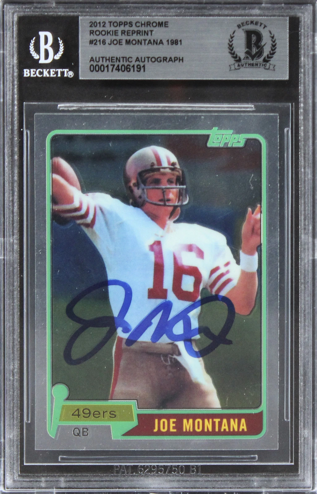 49ERS JOE MONTANA SIGNED 2012 TOPPS CHROME ROOKIE REPRINT #216 CARD BAS SLABBED COLLECTIBLE MEMORABILIA