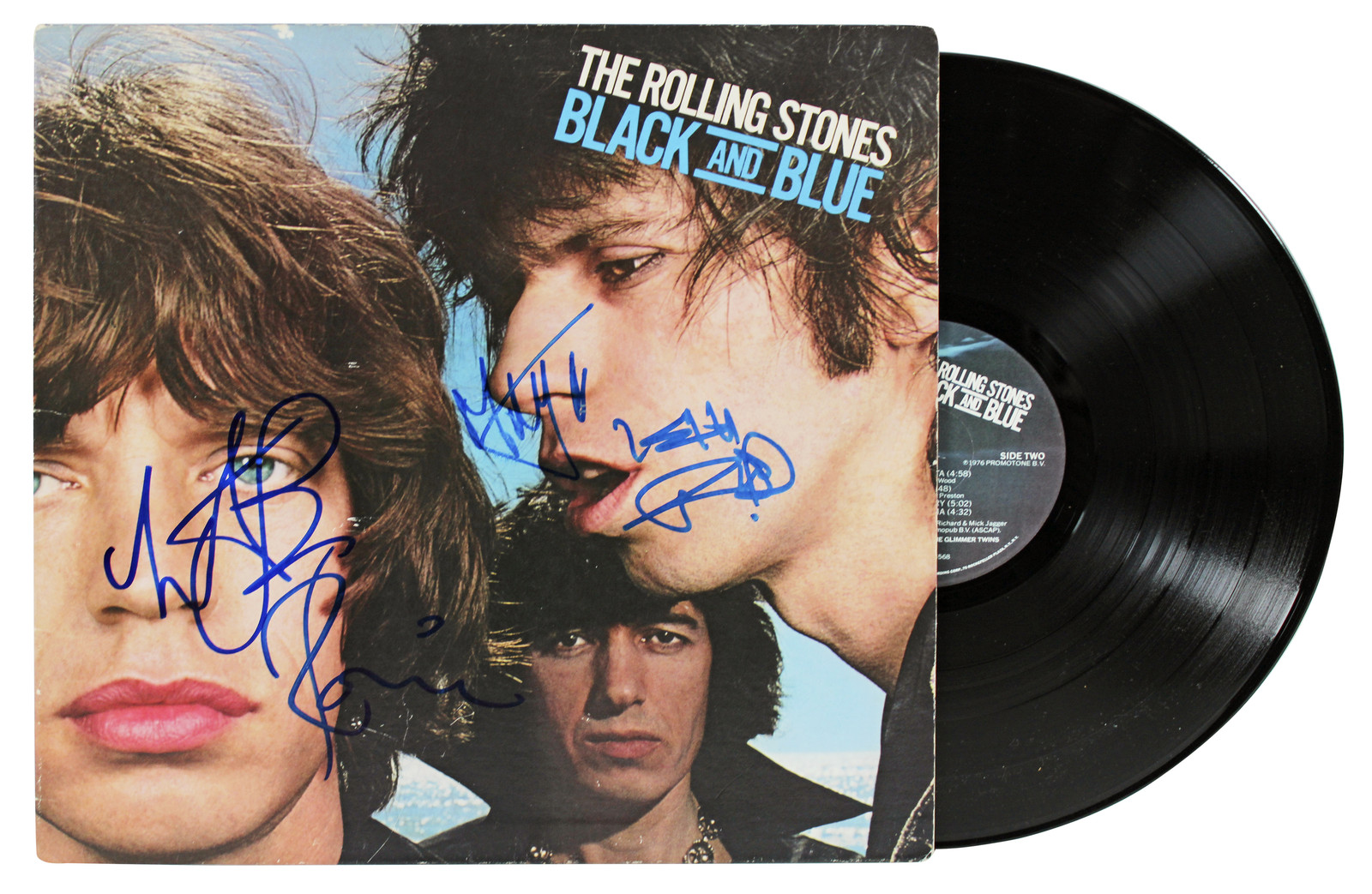Rolling Stones (4) Jagger, Richards,  Wood +1 Signed Album Cover BAS #AB07769