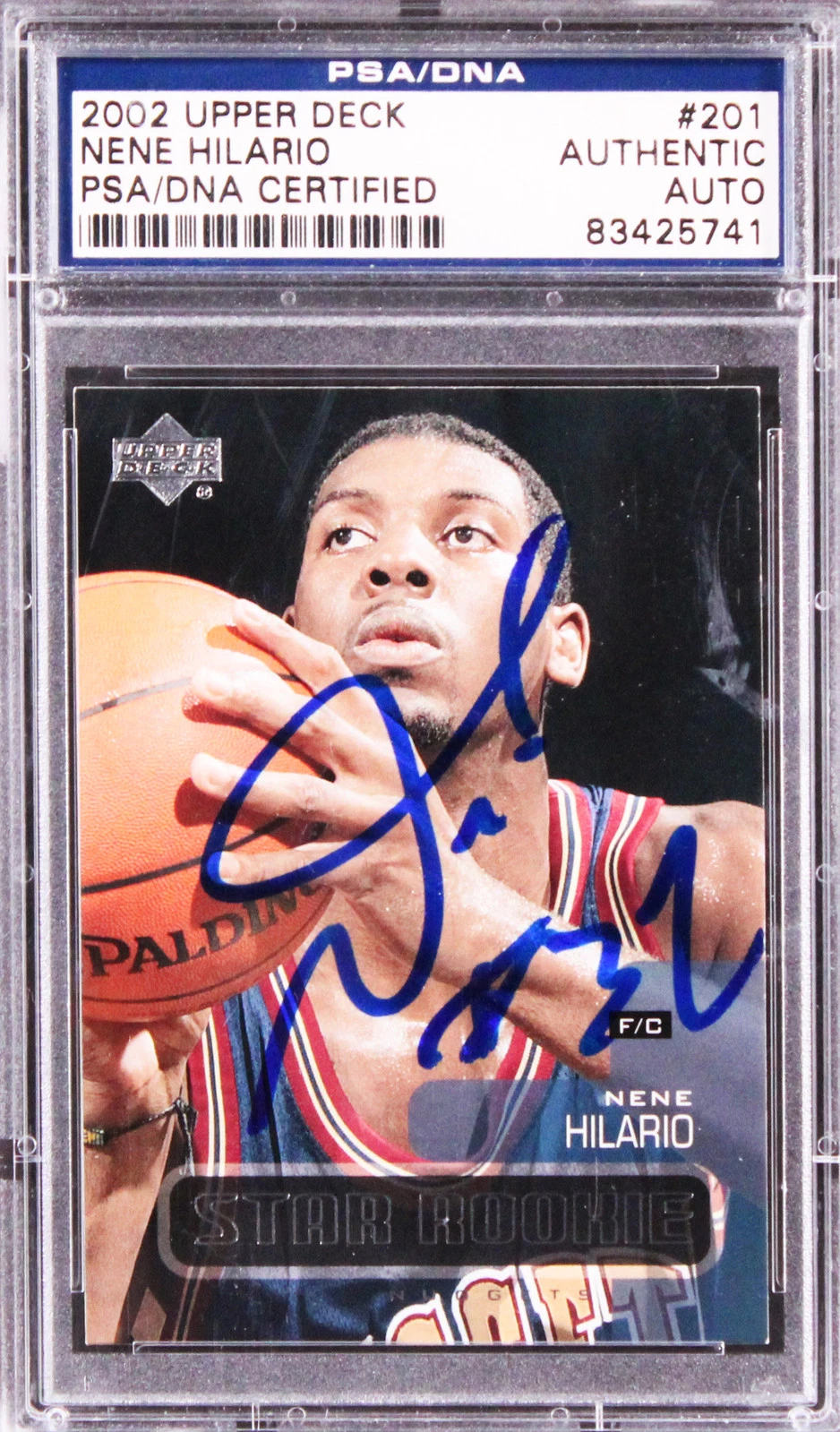 Nuggets Nene Hilario Authentic Signed 2002 Upper Deck #201 Rookie Card PSA Slab