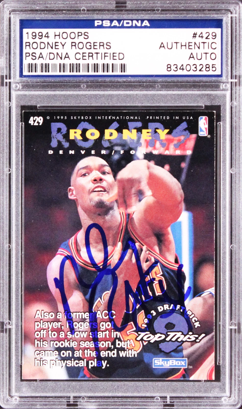 Nuggets Rodney Rogers Authentic Signed 1994 Hoops #429 Card PSA/DNA Slabbed