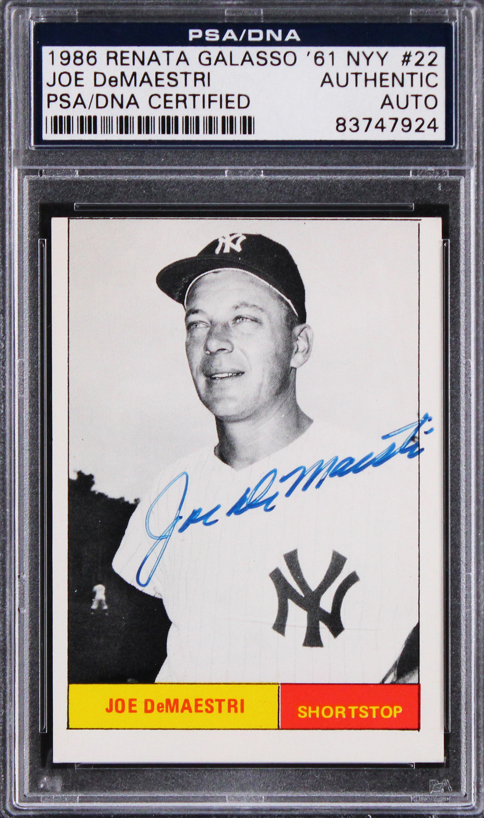 YANKEES JOE DEMAESTRI SIGNED 1986 RENATA GALASSO ’61 NYY #22 CARD PSA/DNA SLAB COLLECTIBLE MEMORABILIA