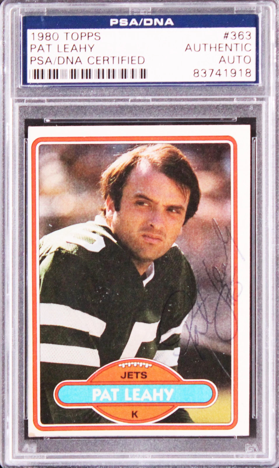 Jets Pat Leahy Authentic Signed 1980 Topps #363 Card PSA/DNA Slabbed