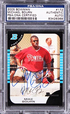 Phillies Michael Bourn Authentic Signed 2005 Bowman #172 Card PSA/DNA Slabbed