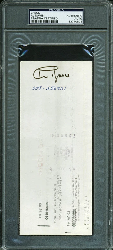 Raiders Al Davis Signed 3.5x8.35 Pro Football Hall Of Fame Check PSA/DNA Slabbed