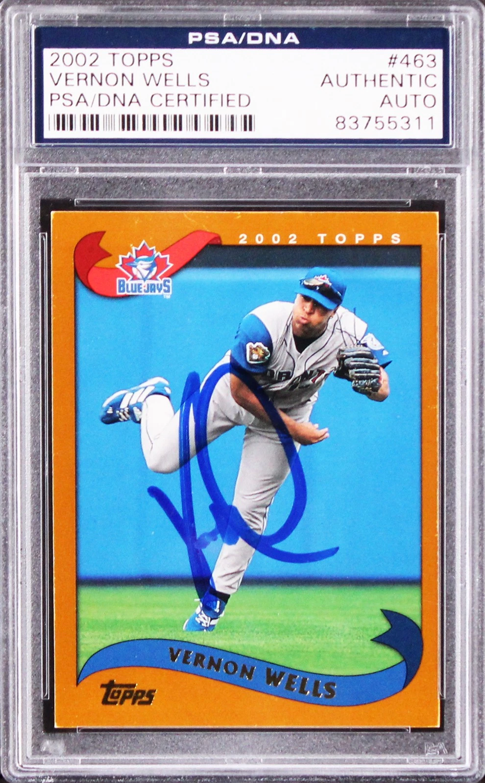 Blue Jays Vernon Wells Authentic Signed 2002 Topps #463 Card PSA/DNA Slabbed