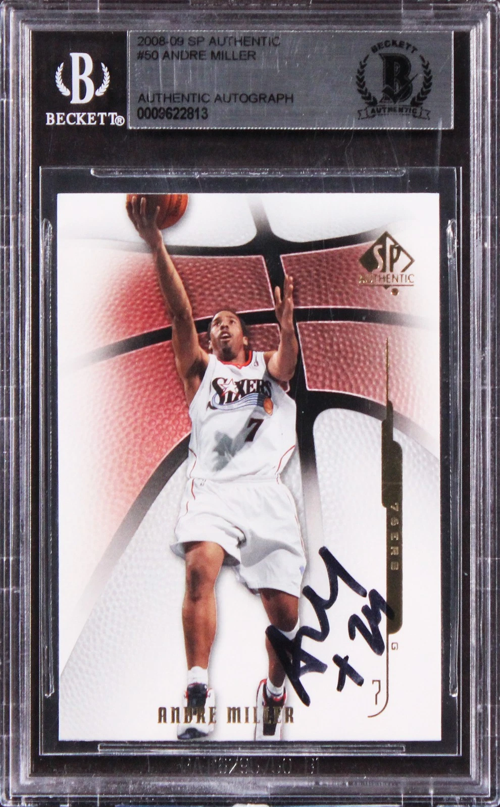 76ERS ANDRE MILLER AUTHENTIC SIGNED 2008 SP AUTHENTIC #50 CARD BAS SLABBED COLLECTIBLE MEMORABILIA