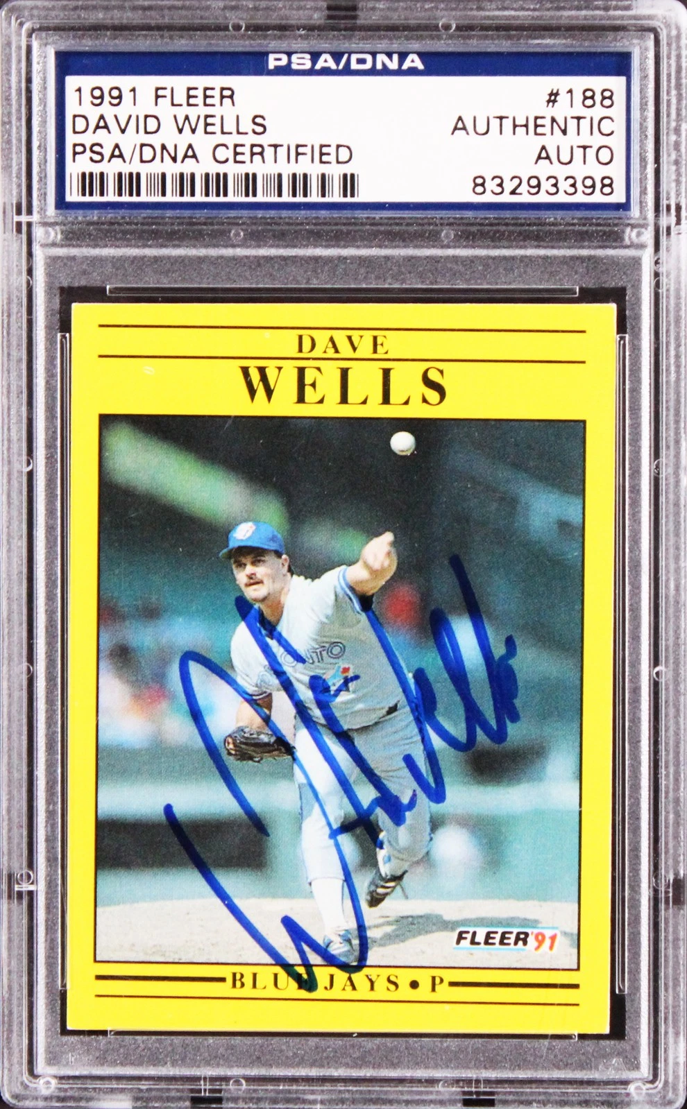 Blue Jays David Wells Authentic Signed 1991 Fleer #188 Card PSA/DNA Slabbed
