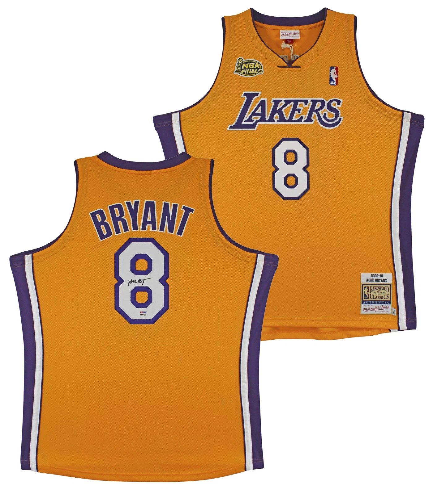 Lakers Kobe Bryant Signed Yellow M&N 2000-01 HWC Authentic Jersey PSA #B11733