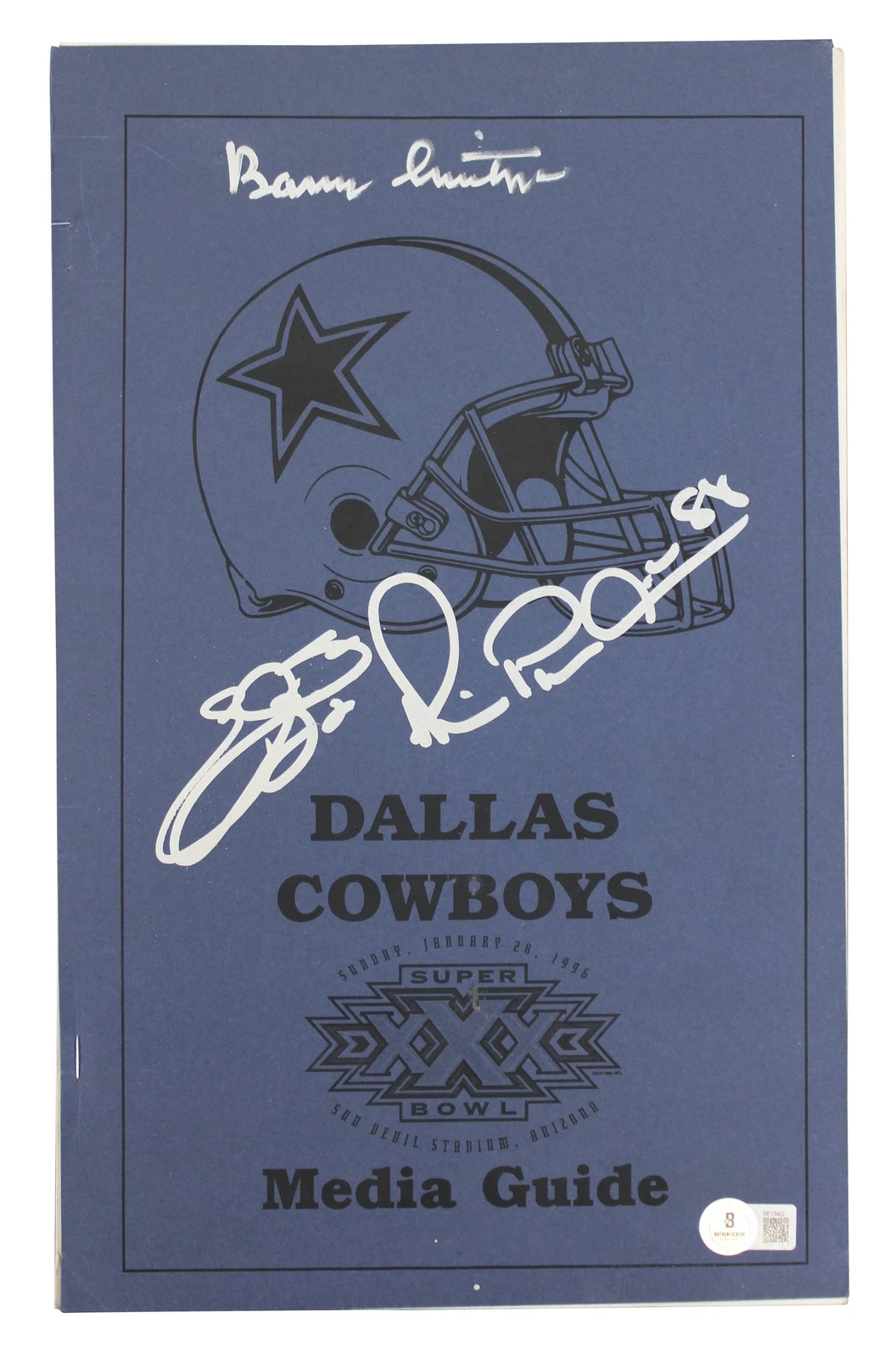 Cowboys (3) Smith, Irvin & Switzer Signed SB XXX Media Guide BAS #AE13402
