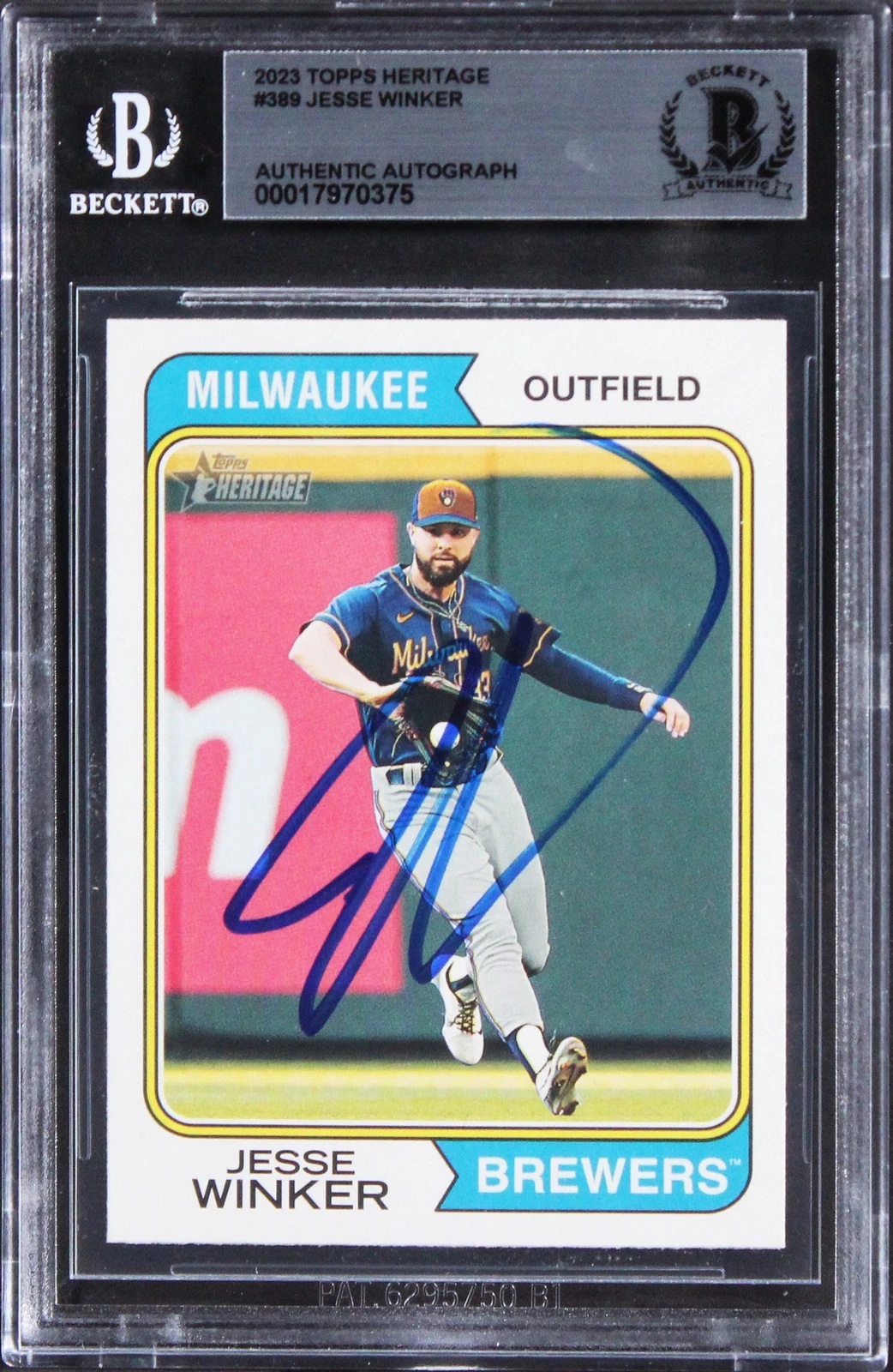 BREWERS JESSE WINKLER AUTHENTIC SIGNED 2023 TOPPS HERITAGE #389 CARD BAS SLABBED COLLECTIBLE MEMORABILIA