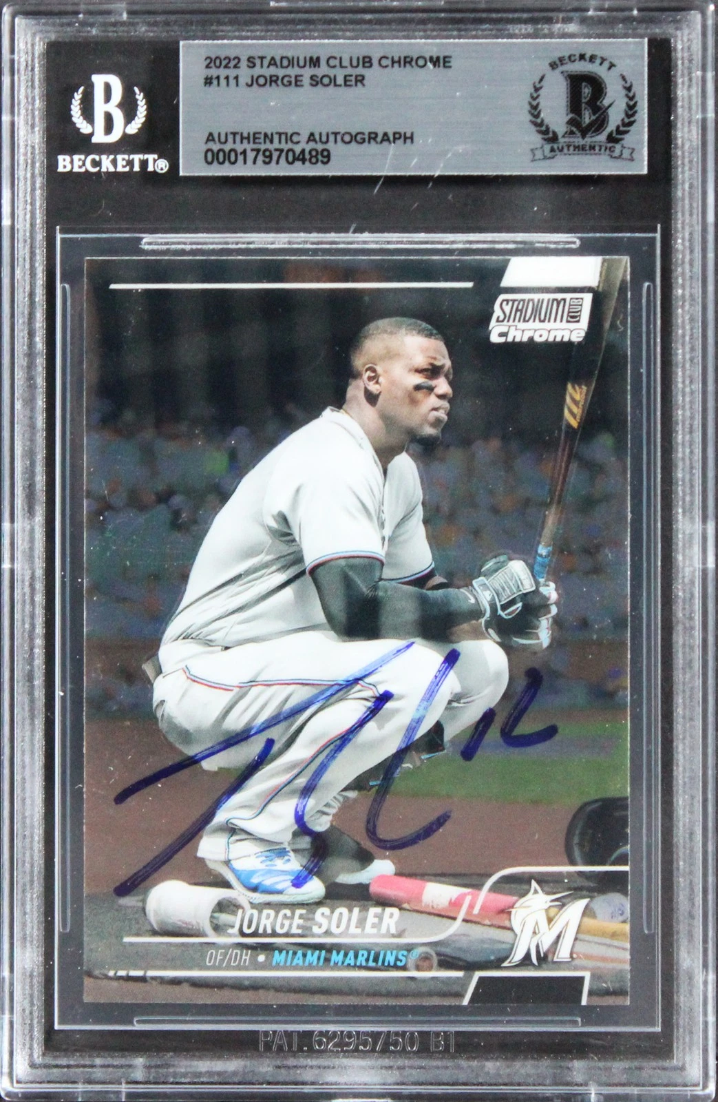 Marlins Jorge Soler Signed 2022 Stadium Club Chrome #111 Card BAS Slabbed