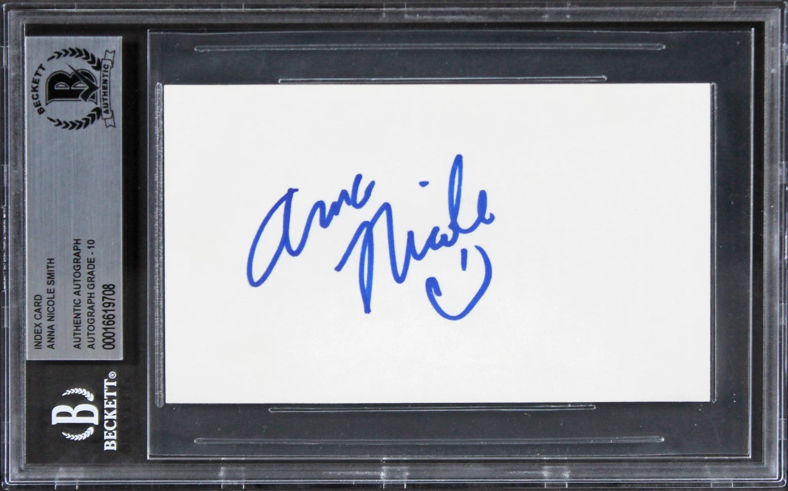 Anna Nicole Smith Playmate Signed 3x5 Index Card Auto Graded Gem 10 BAS Slab 2