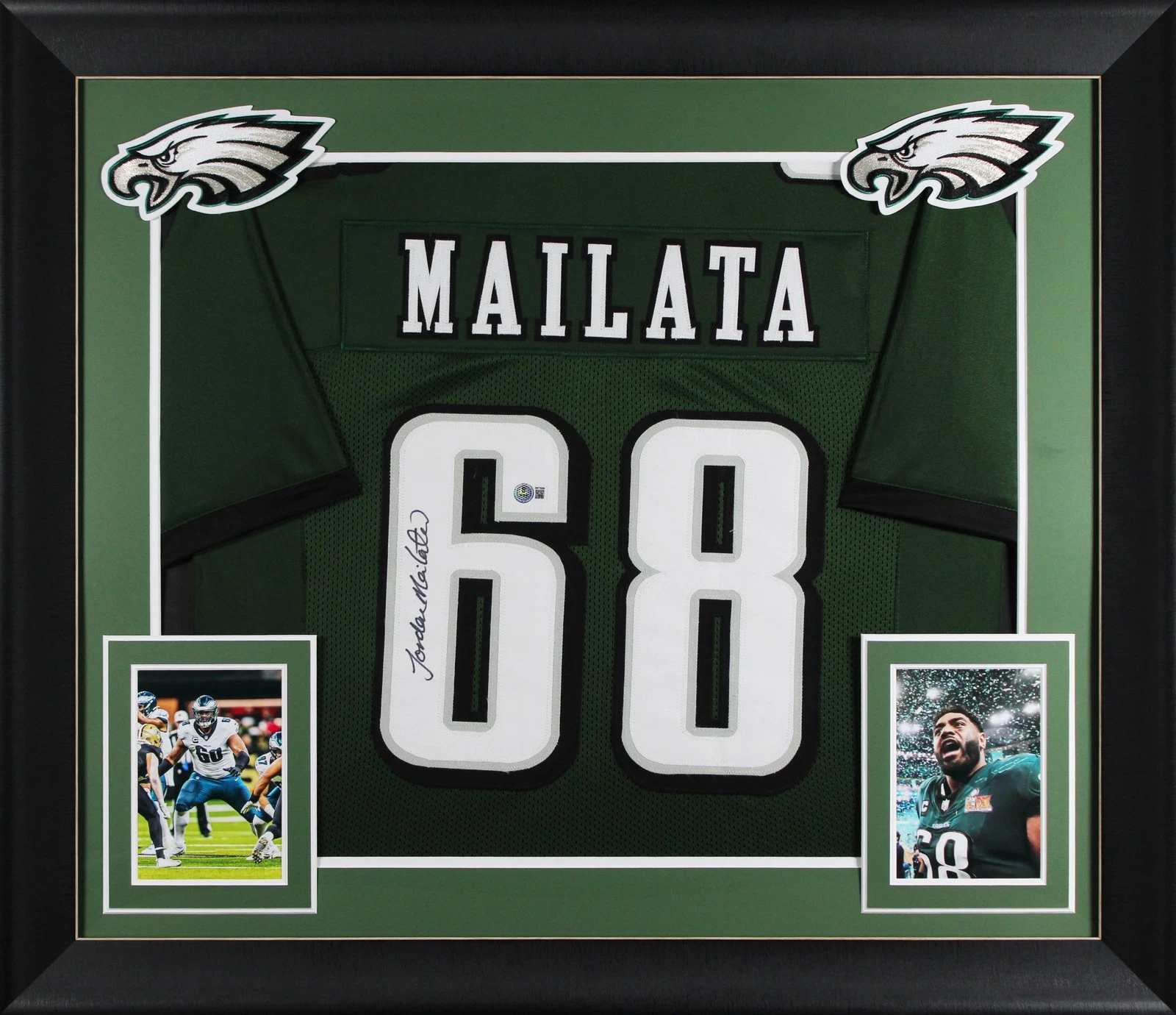 Jordan Mailata Authentic Signed Green Pro Style Framed Jersey BAS Witnessed