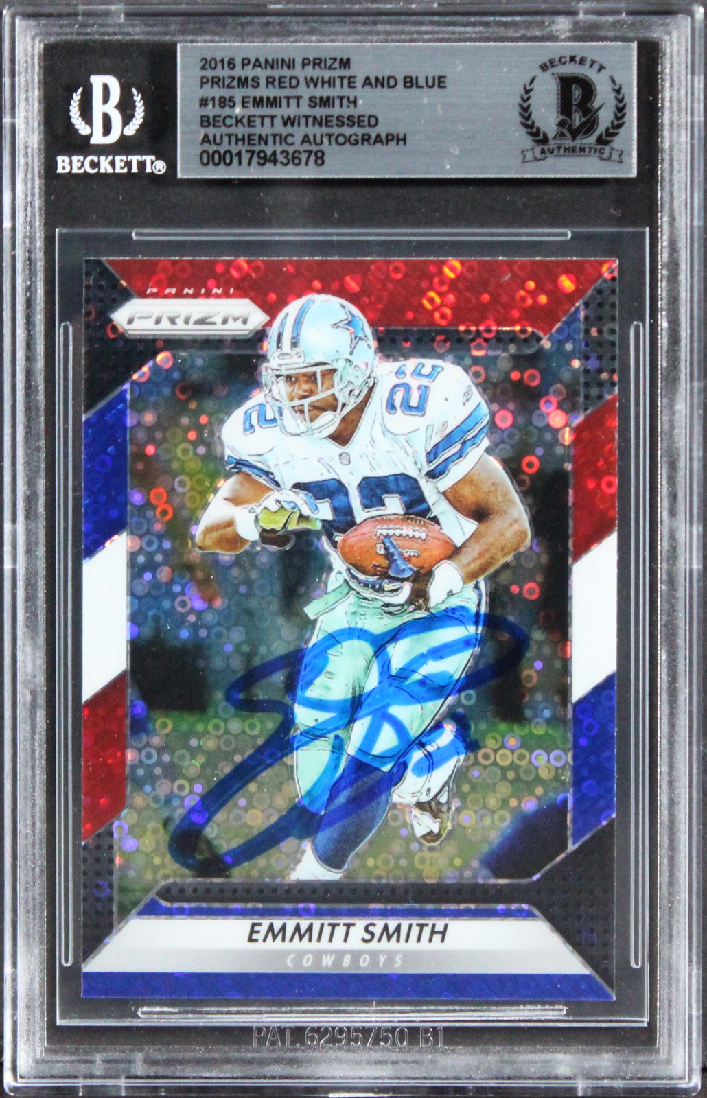 Cowboys Emmitt Smith Signed 2016 Panini Prizm RWB #185 Card BAS Slabbed