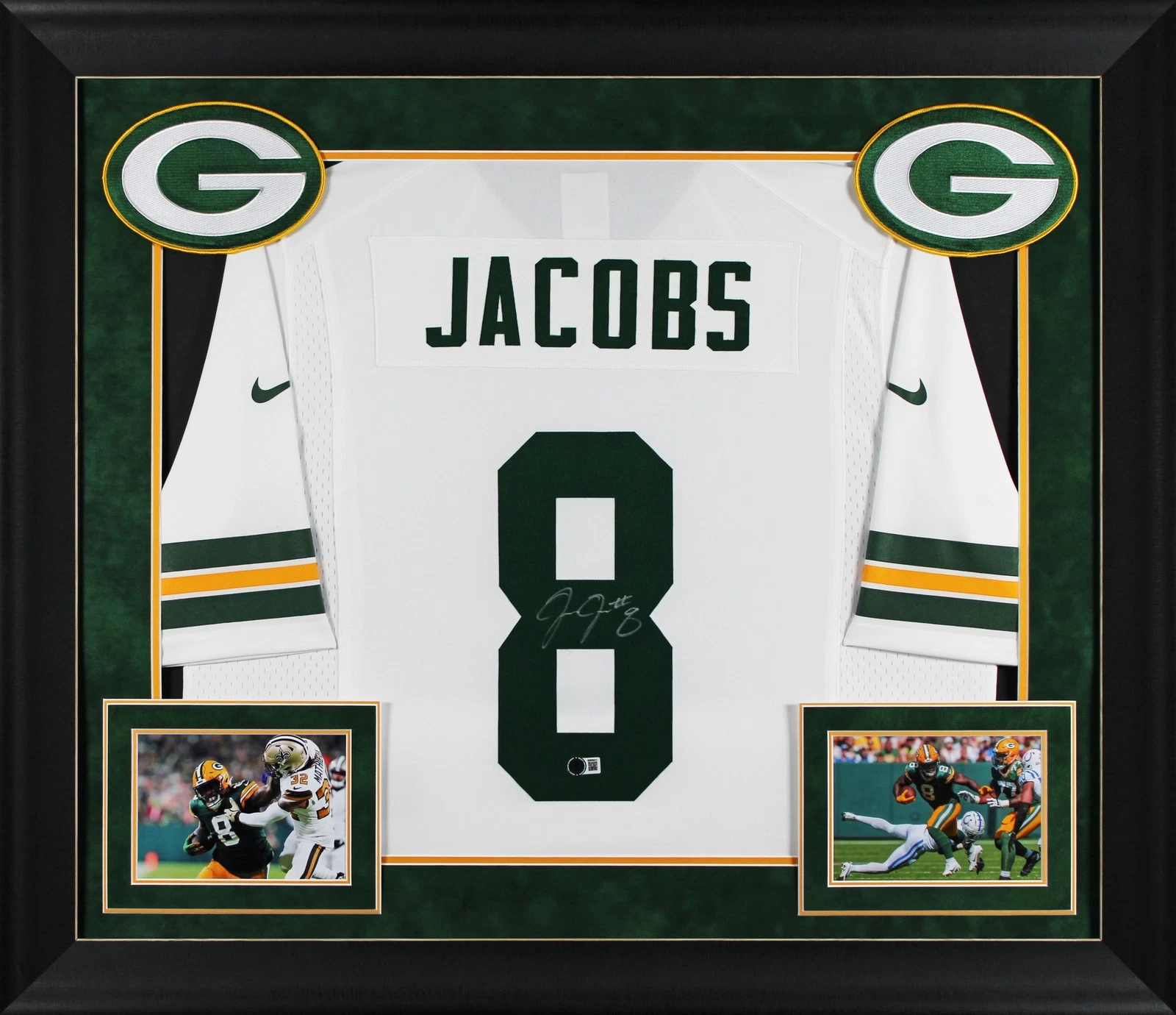 Packers Josh Jacobs Authentic Signed White Nike Game Framed Jersey BAS Witnessed