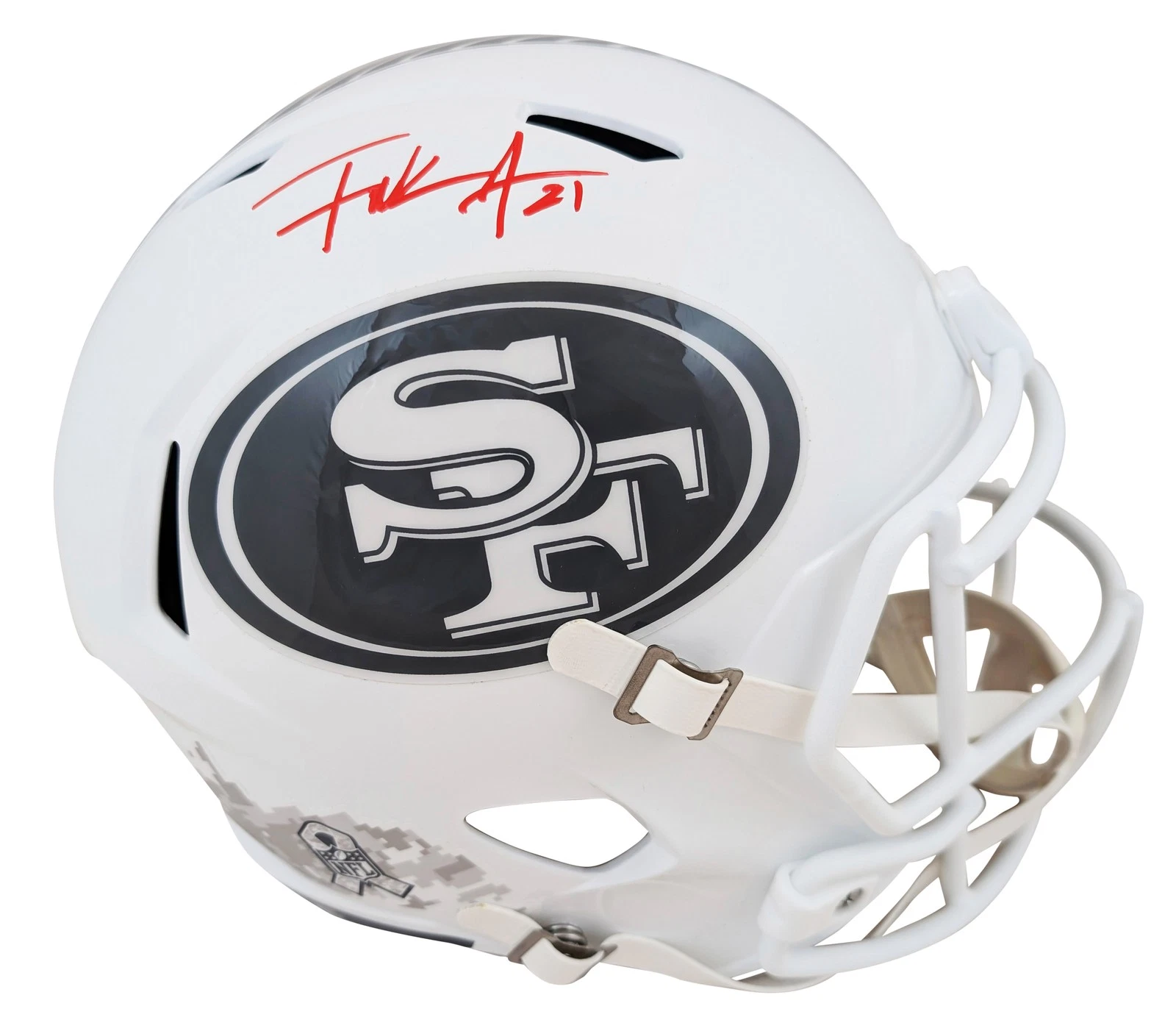 49ERS FRANK GORE SIGNED SALUTE TO SERVICE III FULL SIZE SPEED REP HELMET BAS WIT COLLECTIBLE MEMORABILIA